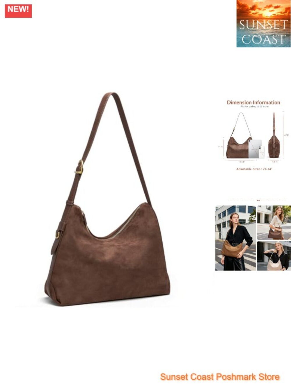 Slouchy Hobo Shoulder Bag Soft Suede Purse Adjustable Strap
